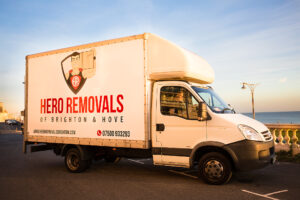 Hero Removals van parked on Brighton seafront offering house removal services in Brighton and Hove